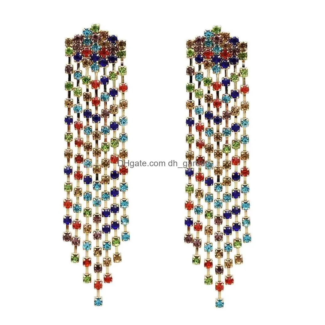 4 Color Long Rhinestone Tassel Earrings Statement Bling Dangle Earring Simple And Elegant For Any Occasion