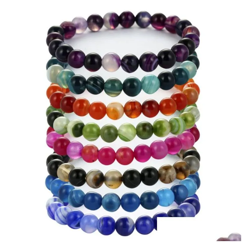 8mm Natural Stone Handmade Beaded Strands Charm Bracelets For Women Men Mom Elastic Bangle Yoga Jewelry