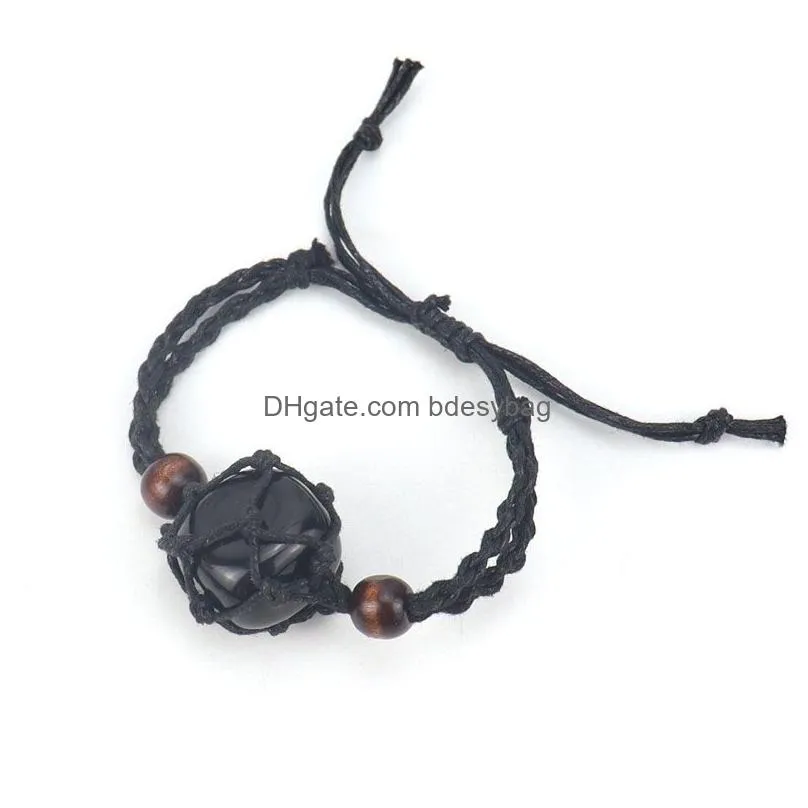 Charm Bracelets Irregar Natural Crystal Stone Handmade Braided Charm Bracelets Adjustable Black Rope Jewelry Fashion Accessories Drop Dhaty