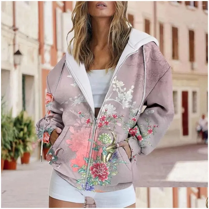 women`s hoodies sweatshirts baggy fashion autumn and winter warm colorful retro flower print casual pocket long sleeve sleeveless