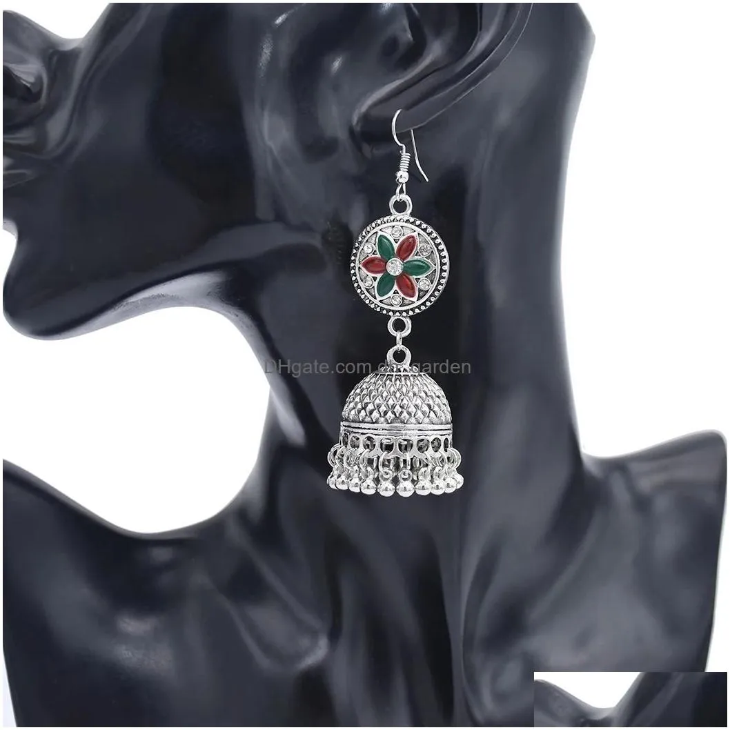 Vintage Ethnic Style Tassel Bell Beads with Flower-shaped Jhumka Earrings for Women Party Jewelry