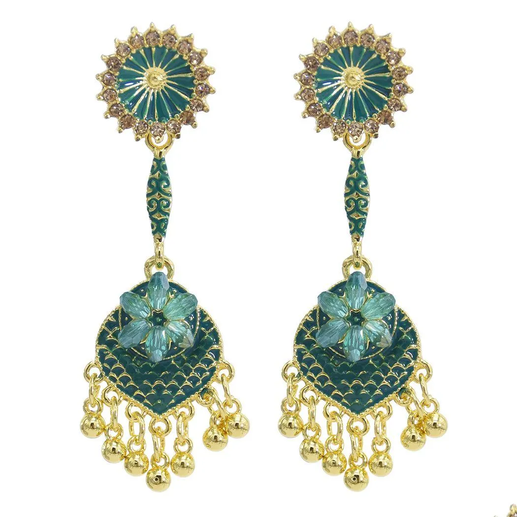 Indian Jhumki Earrings for Women Gold Alloy with Big Crystal Bells Tassel Earring Party Jewelry Gift