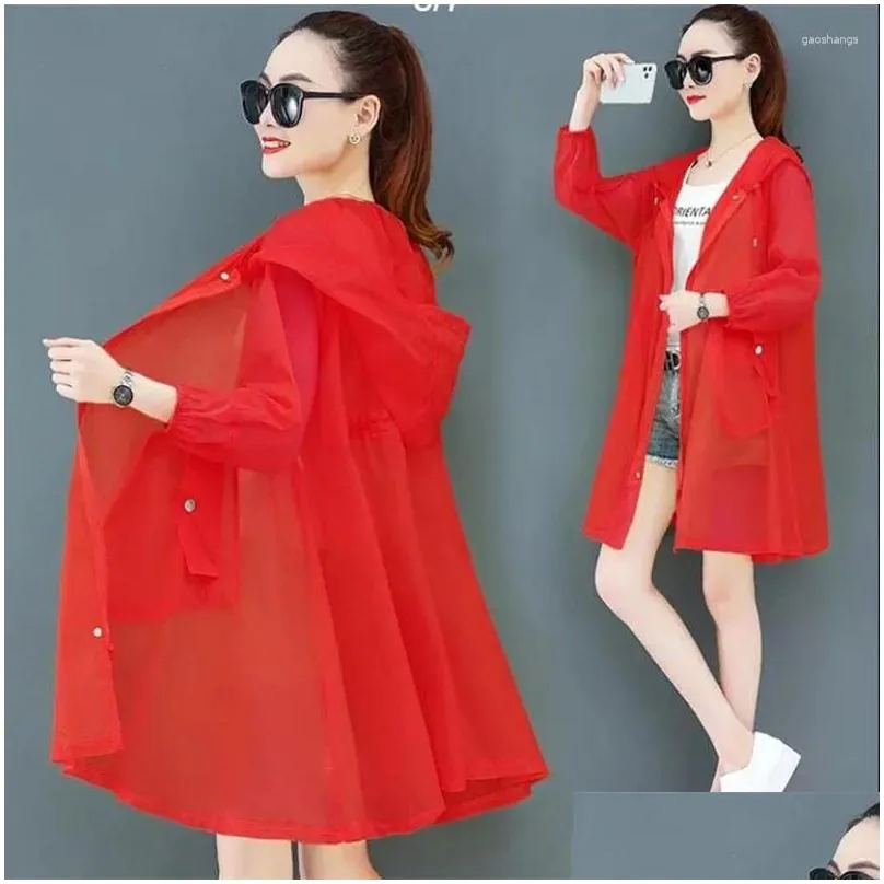 women`s trench coats hooded sun-protective clothing thin windbreaker long beach sunscreen anti-ultraviolet breathable casual outerwear