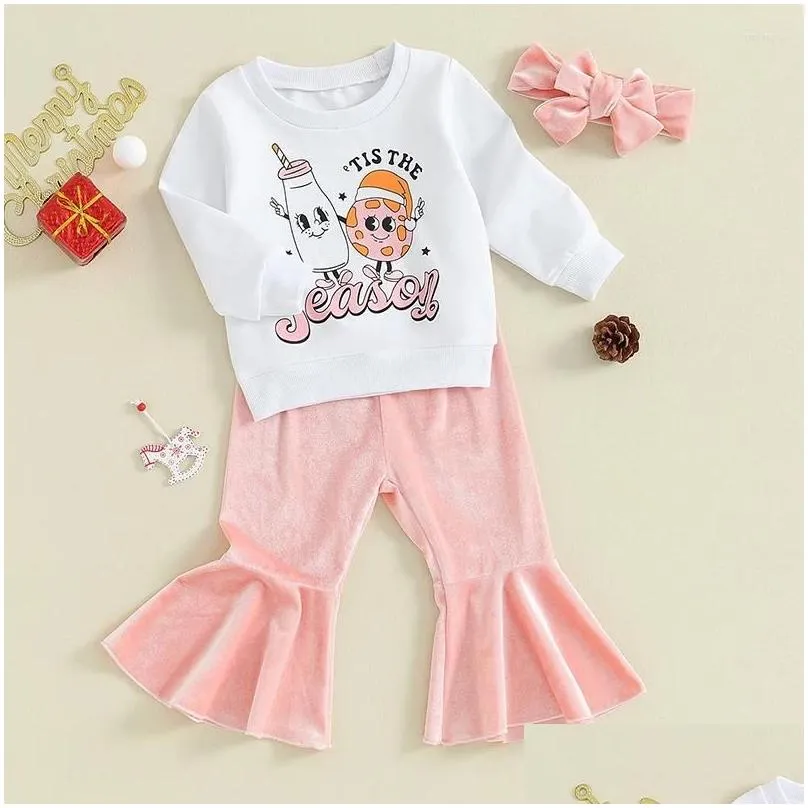 clothing sets toddler baby girl clothes santa embroidery christmas sweatshirt top velvet flare pants winter bell bottom set