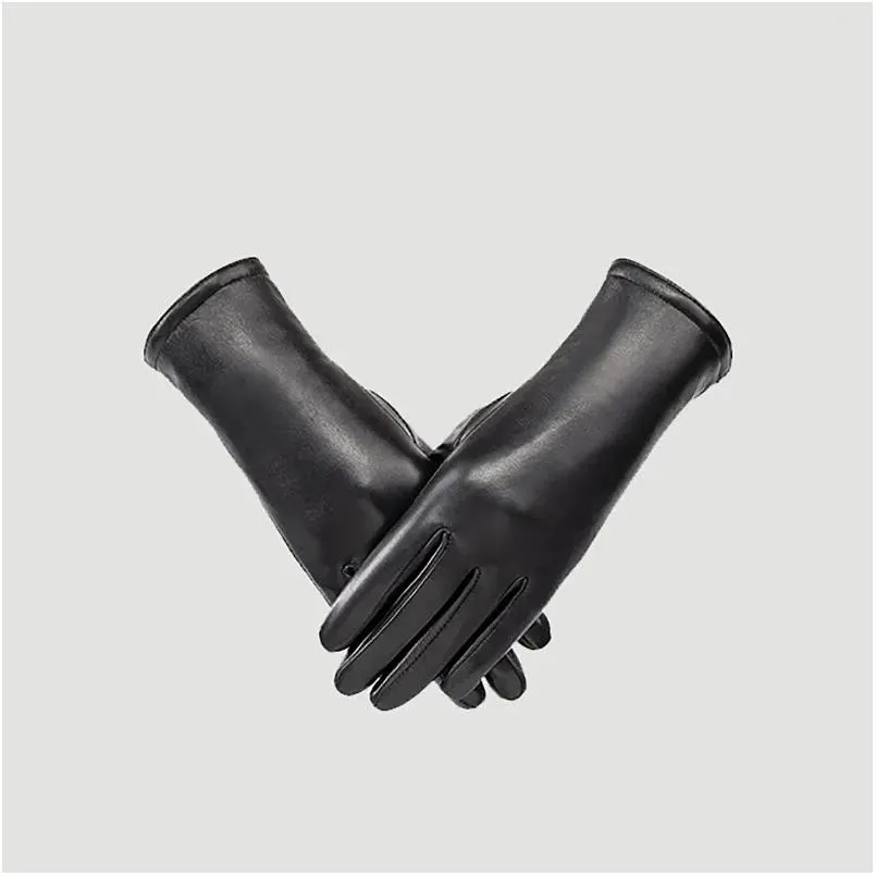 cycling gloves winter womens pu black touchscreen leather soft warm women mitten