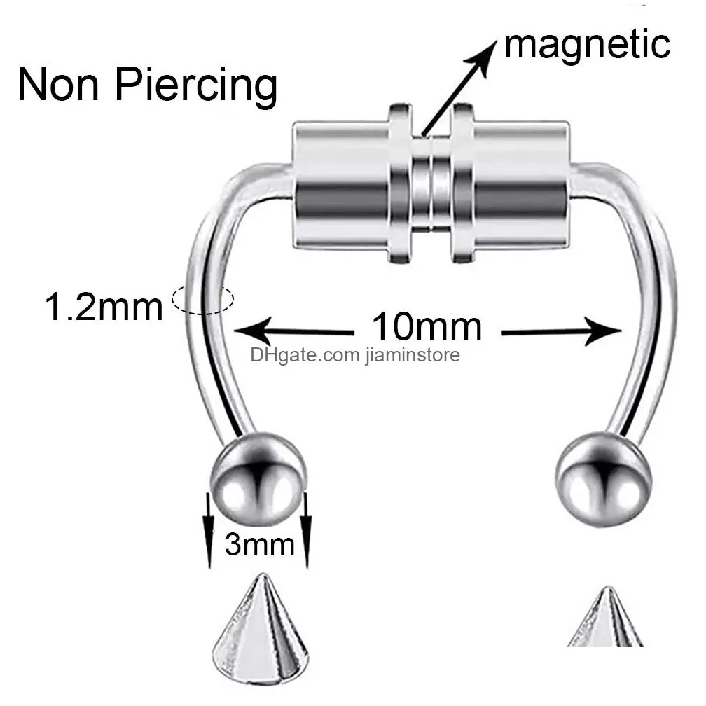 Nose Rings & Studs Fashion Fake Nose Ring Hoop Magnetic Horseshoe Rings 316L Stainless Steel Faux Septum Non Piercing Clip On Drop De Dhgcj