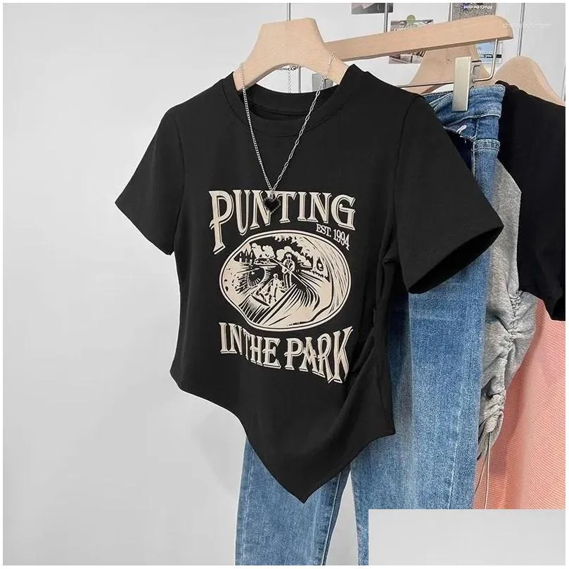 women`s t shirts fashion 2024 women tops irregularity spring summer t- shirt female print clothing sexy crop top clothes casual blouse