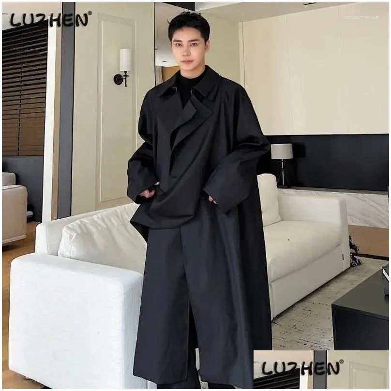Men`S Trench Coats Mens Trench Coats Autumn Winter Overcoat Personality Long Coat Korean Fashion Knee High Trendy Casual Chic Windbrea Dh2Cf