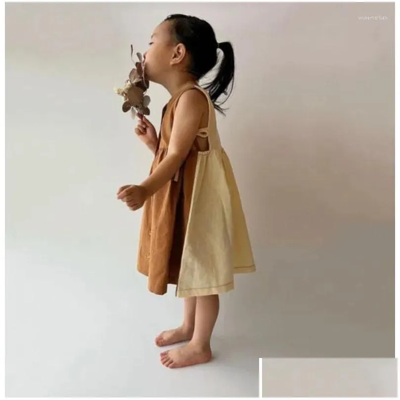 girl dresses children clothing girls dress 2024 summer cotton and linen vest work color personality kids casual simple