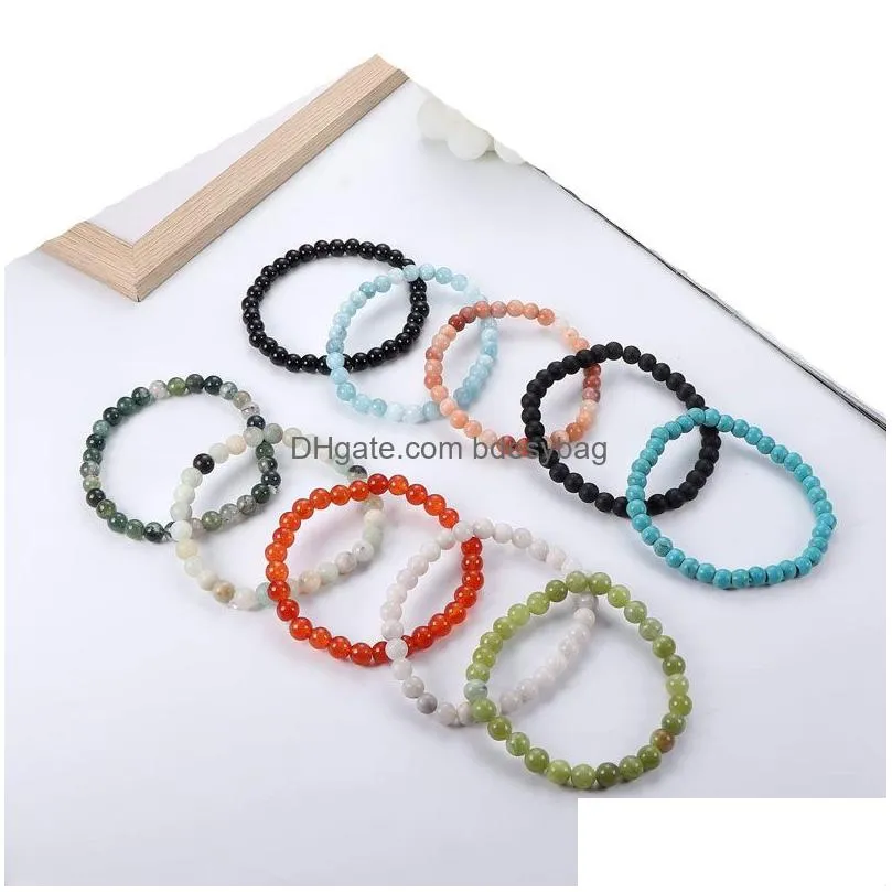 Beaded 4Mm 6Mm 8Mm Natural Stone Strands Beaded Elastic Charm Bracelets For Women Men Bangle Handmade Yoga Jewelry Drop Delivery Jewe Dhbzo