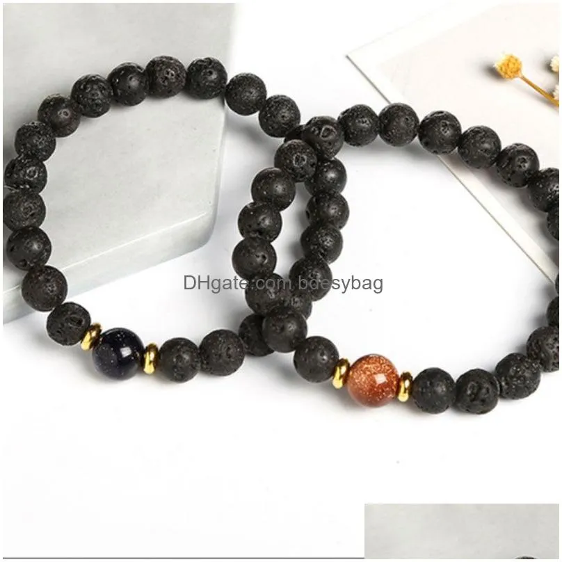 Beaded Natural Lava Stone Handmade Beaded Strands Charm Bracelets Yoga Elastic Bangle Jewelry For Women Men Drop Delivery Jewelry Bra Dhmsq