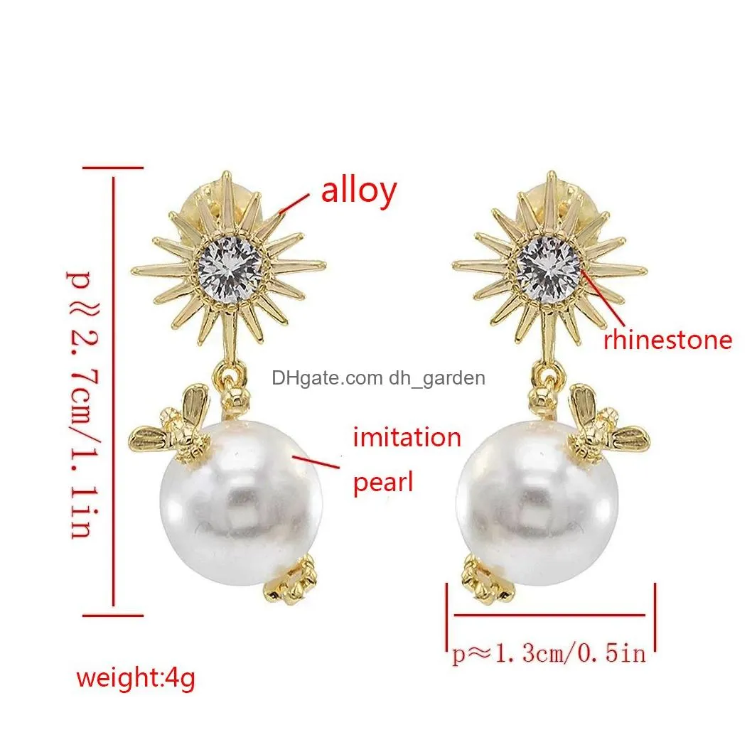 925 Silver Stud Earrings Elegant Gold with Imitation Pearl and Cute Bee Drop Dangle Earrings For Woman