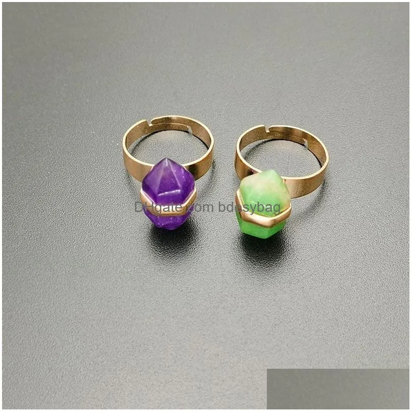 Natural Crystal Stone Adjustable Gold Plated Handmade Rings For Women Girl Party Club Decor Wedding Birthday Jewelry