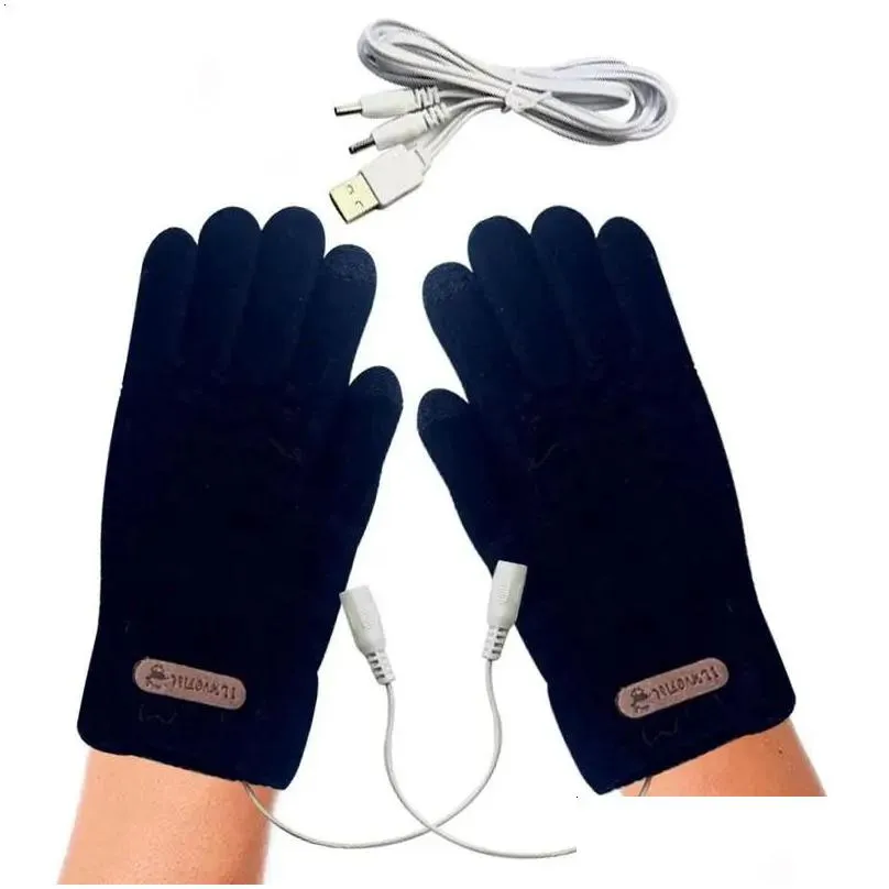 ski gloves 1 pair heated knitting full finger mittens windproof usb electric heating gloves portable constant temperature hand warmer