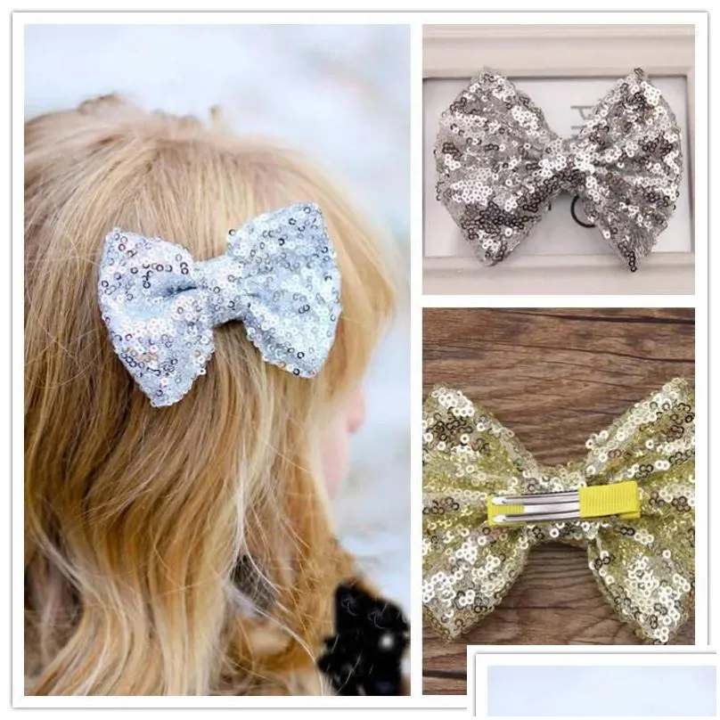 hair accessories diy big sequins bows on alligator clip children bling bow clips baby hairclip girl 400pcs/lot