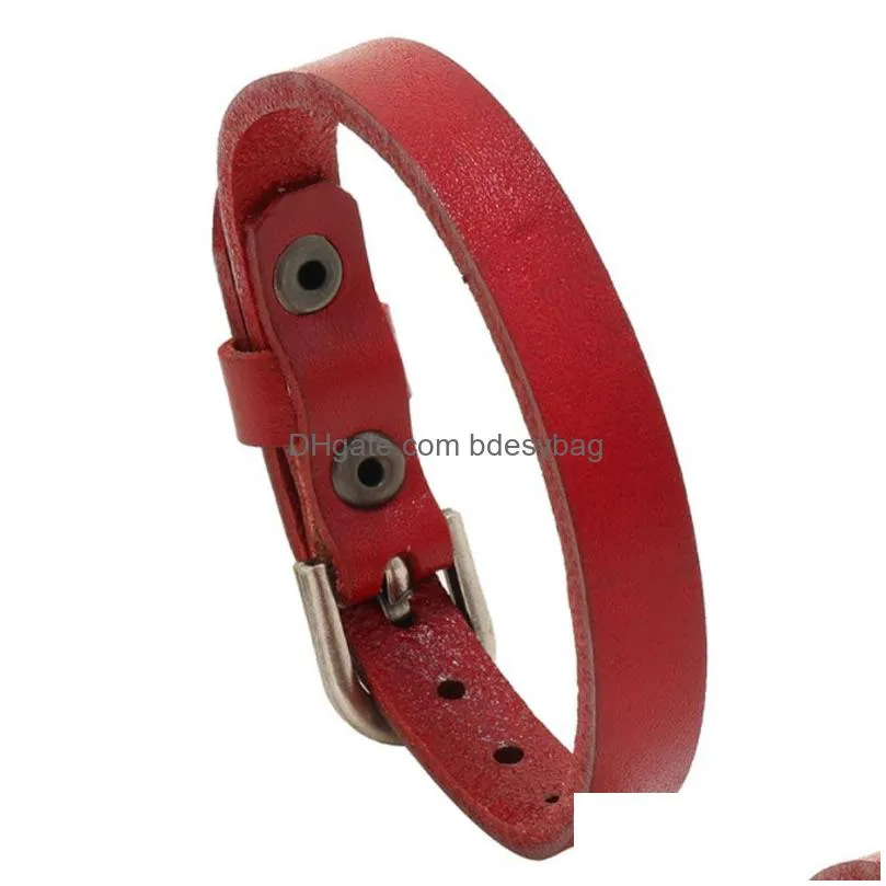 Solid Color Simple Adjustable Leather Belt Charm Bracelets Handmade Bangle For Men Women Party Club Fashion Jewelry