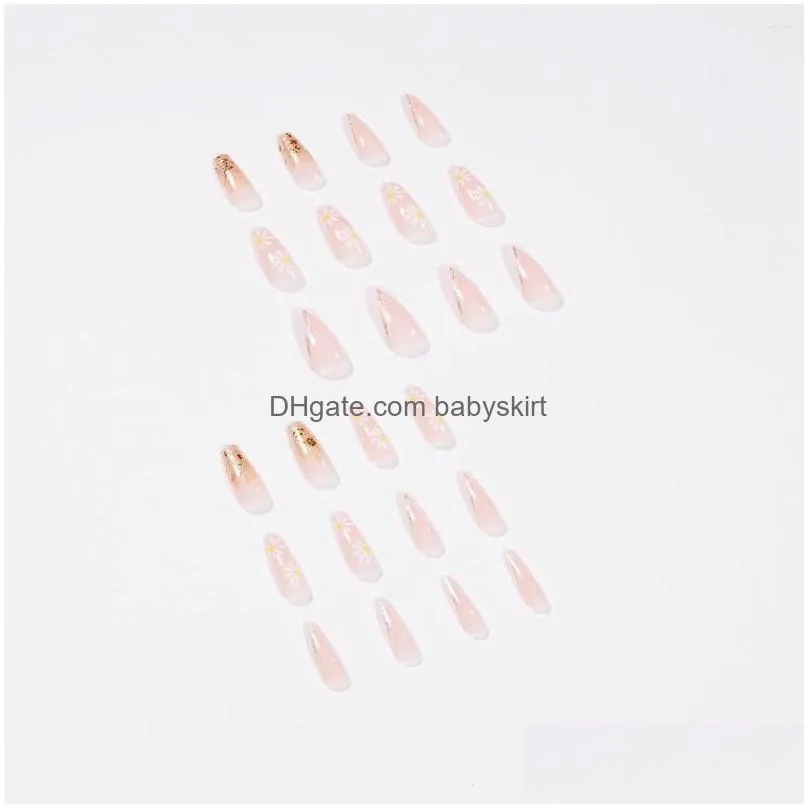 False Nails French Wear Nail Removable Pink Phnom Penh Small Daisy  Style Square Head Easy To Operate Mainland Drop Delivery Dhqhn