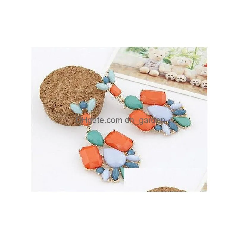 New Arrival Bohemia Style with Gold Plated Alloy Colorful Resin Gem Drop Dangle Earrings for Women Gifts