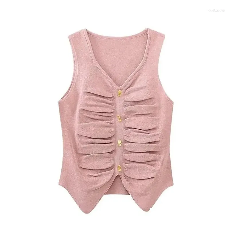 women`s jackets women spring fashion cropped button decoration knitted tank tops vintage sleeveless v neck female camis chic