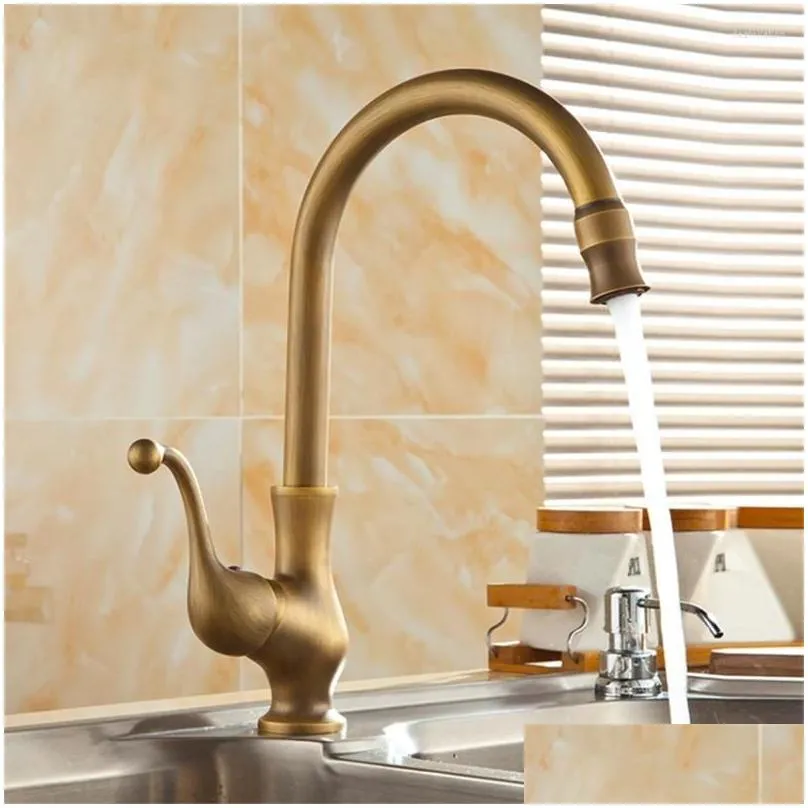 bathroom sink faucets european style copper brass antique kitchen faucet single handle and cold retro pure rotating