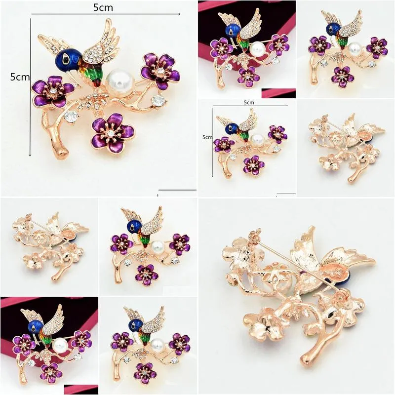 fantastic gold tone alloy fancy color enamel lovely bird and tree brooch detailed women clothes jewelry accessories pins for party