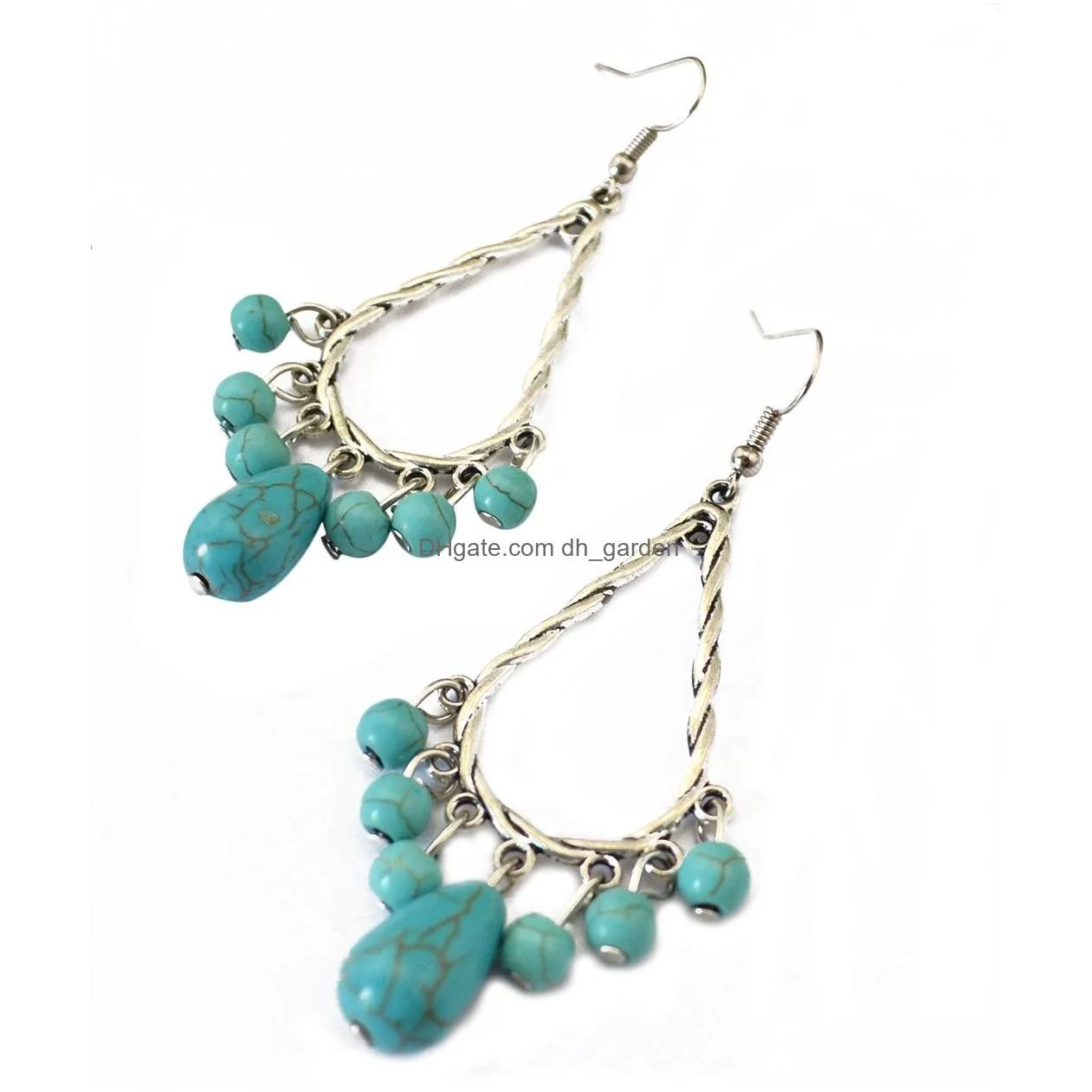 1 Color New Fashion Bohemia Tibet Silver Water Drop Turquoise Dangle Earrings Jewelry Design