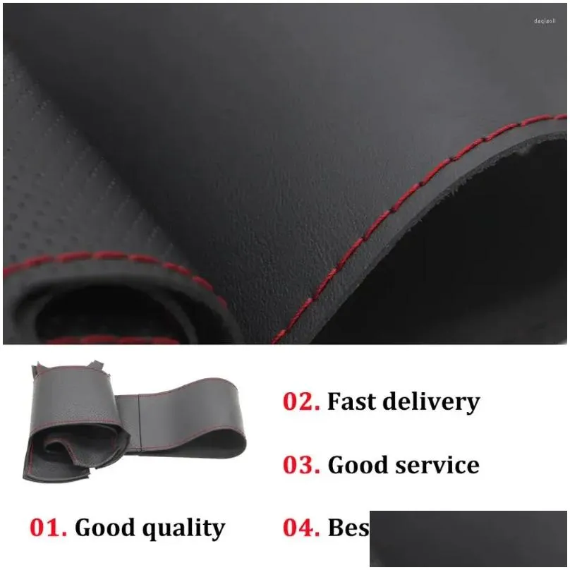 steering wheel covers hand-stitched black leather car cover for lada granta 2011 2012 2013 2014 2024