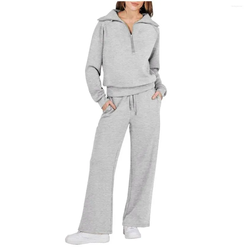 Women`S Two Piece Pants Womens Two Piece Pants Outfits Sweatsuit Set Quarter Zip Sweatshirt Wide Leg Sweatpant Women Petite Drop Deli Dhfzm