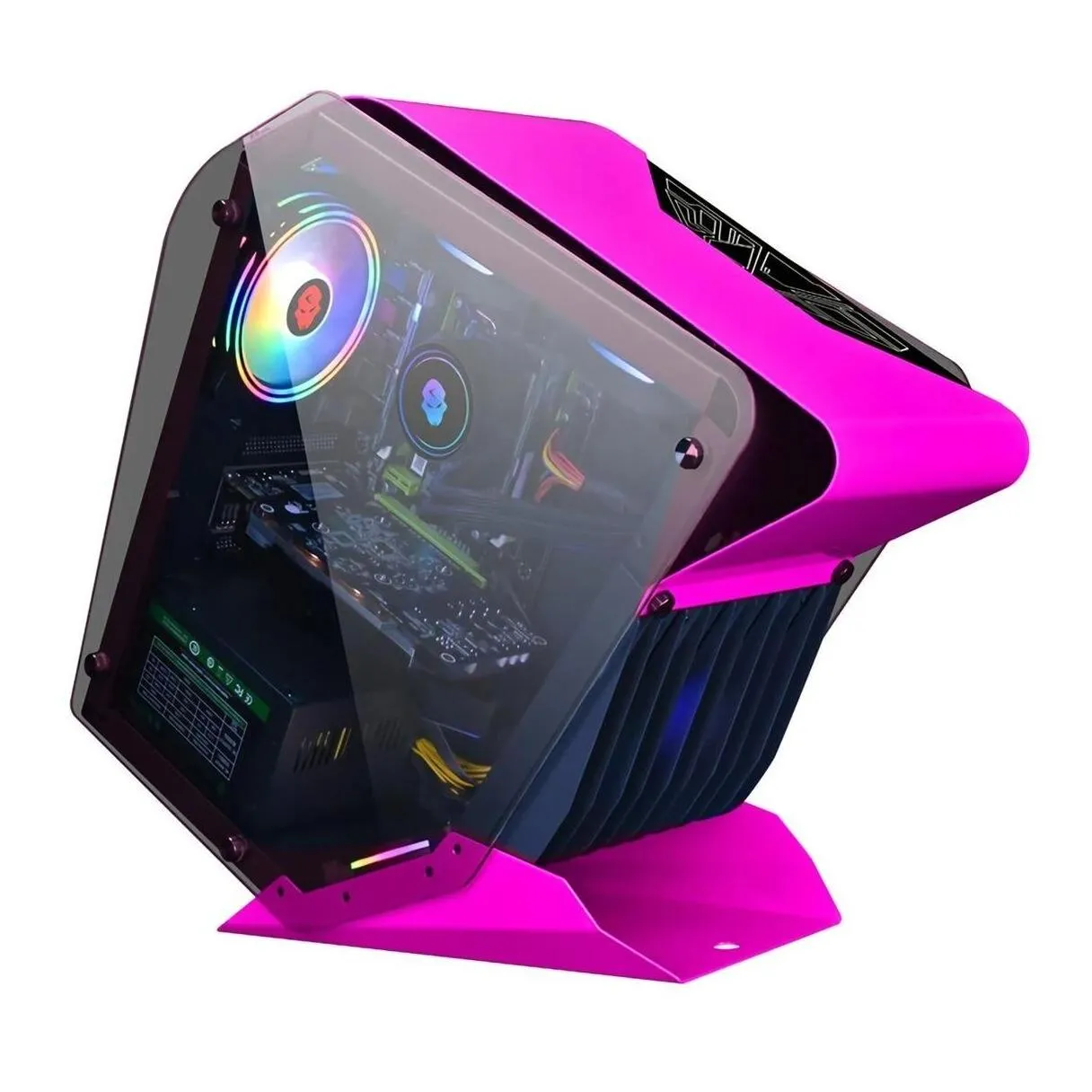 computer cases evesky little monster rgb case cpu m-atx water cooling double-sided transparent glass gaming chassis - pink drop delive