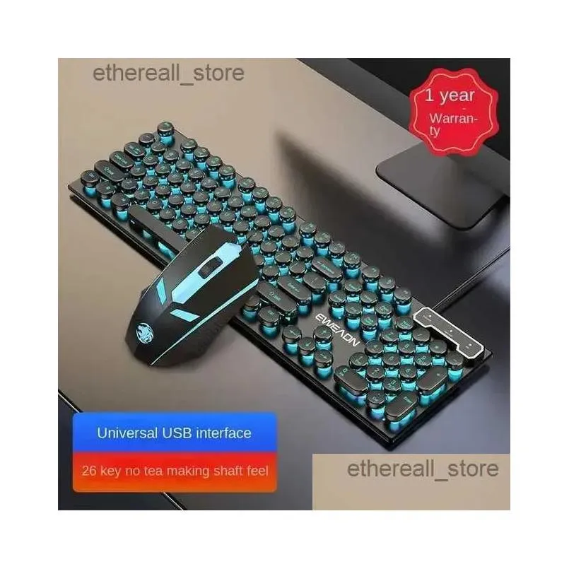 keyboards esports gamingcomputer keyboard manipulative feel punk keyboard mouse set vintage round keys wired desktop computer laptopoffice