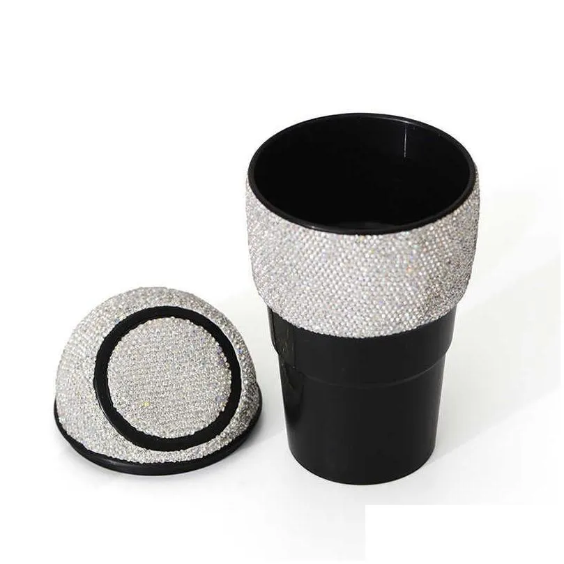 Other Interior Accessories New Bling Rhinestone Car Trash Garbage Can Diamond Crystal Dust Case Holder Mini Bin Press Type Storage Box Dhde9