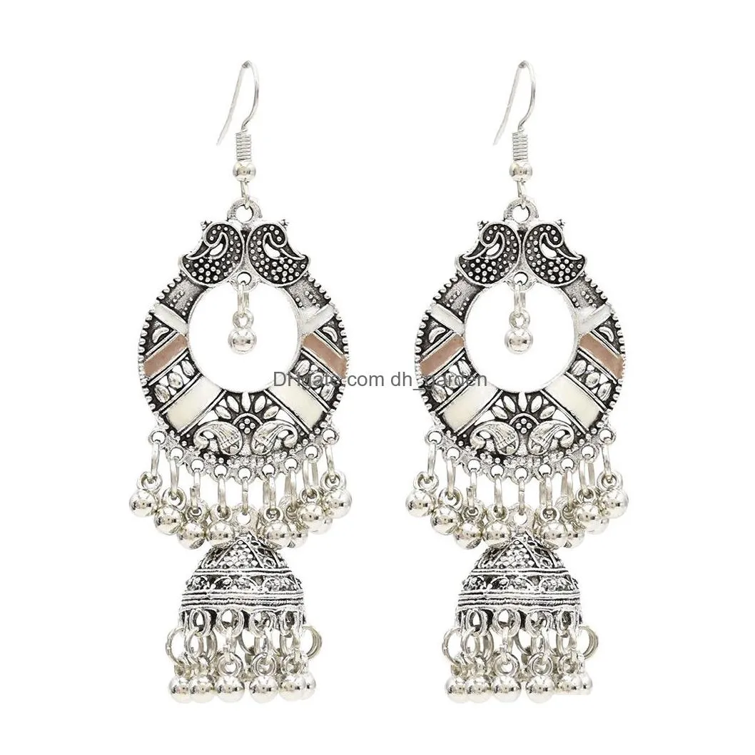 6 Colors Boho Silver Metal Bells Statement Drop Dangle Earrings for Women Festival Party Jewelry