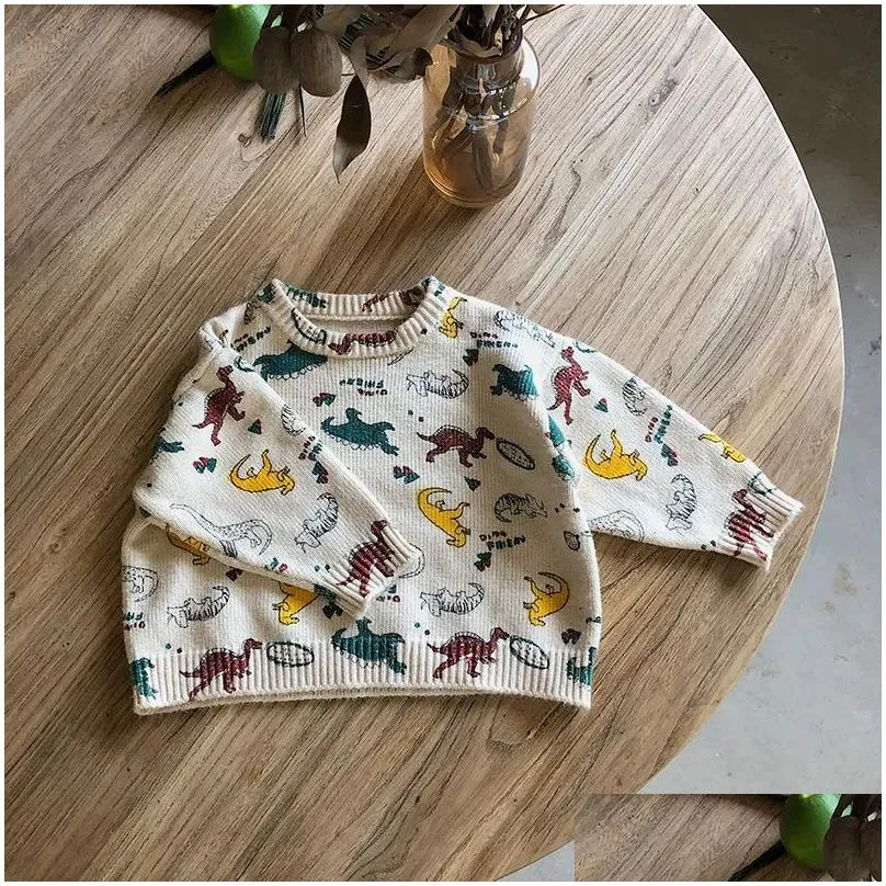 hotsell boys cartoon dinosaur printed knitted sweaters autumn winter girl casual long sleeve pullovers lj201128
