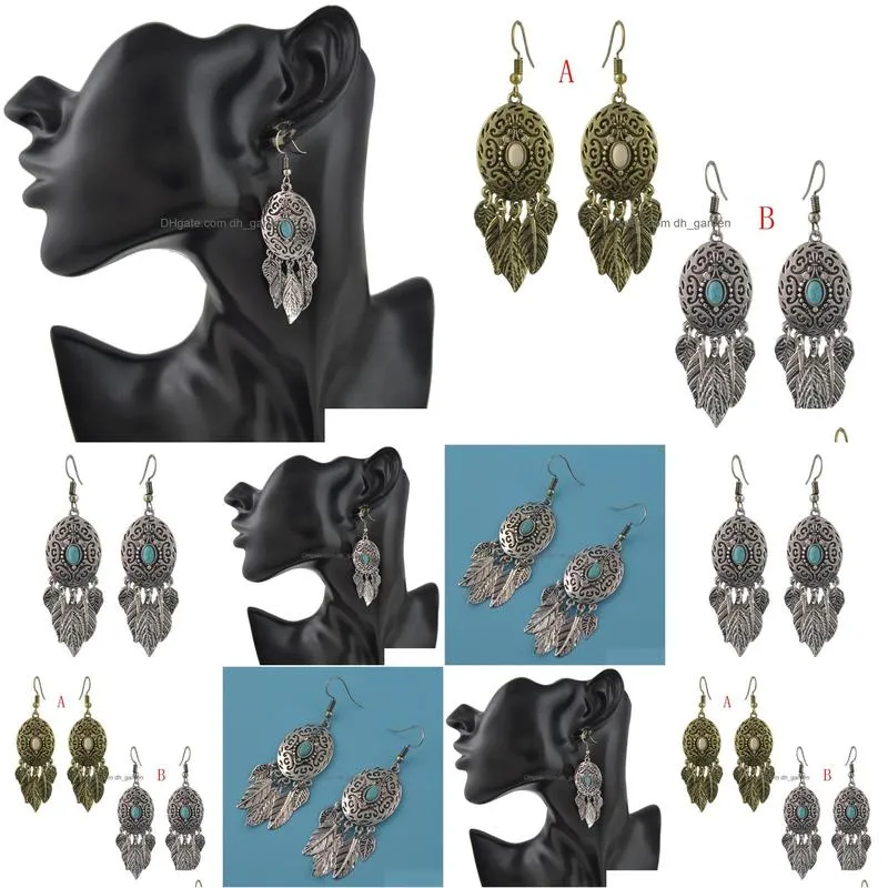 idealway New Fashion Bohemian Gold plated Turquoise Leaves Drop dangle earrings Woem`s Engagement Gift