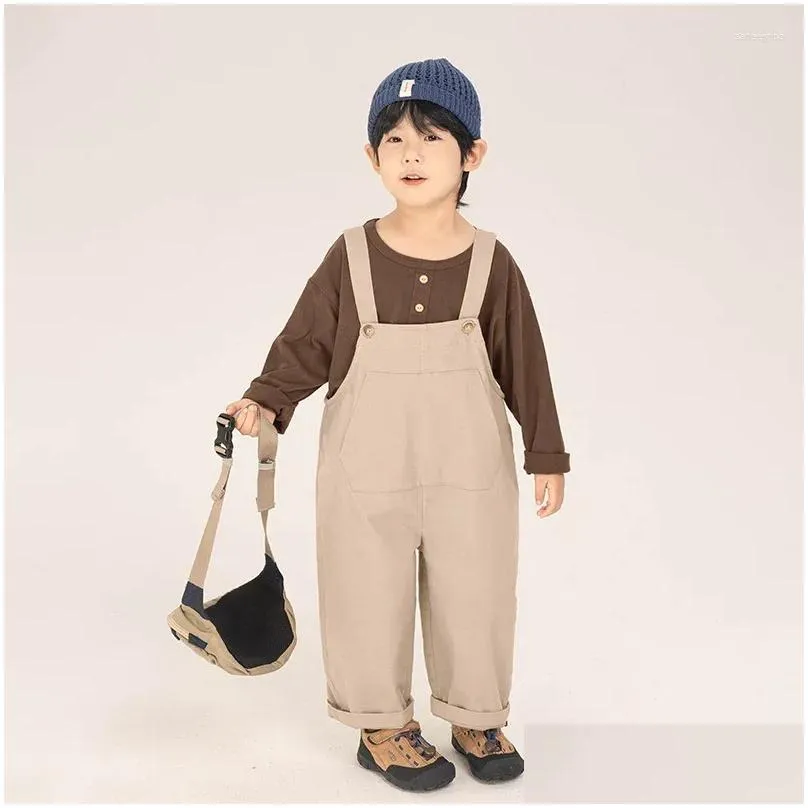 trousers children clothing boys suspenders pants 2024 fashionable korean style loose casual solid color full length for