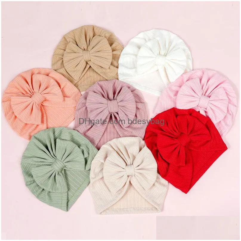 Newborn Baby Solid Color Bowknots Kids Summer Beanie Hat Infant Caps Headwear Party Club Fashion Accessories