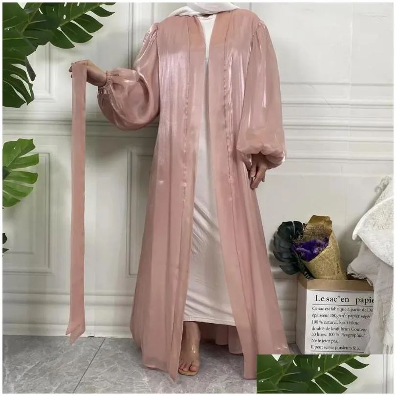 ethnic clothing kimono abaya shiny satin summer simple balloon sleeve muslim hijab dress saudi plain open abayas for women dubai