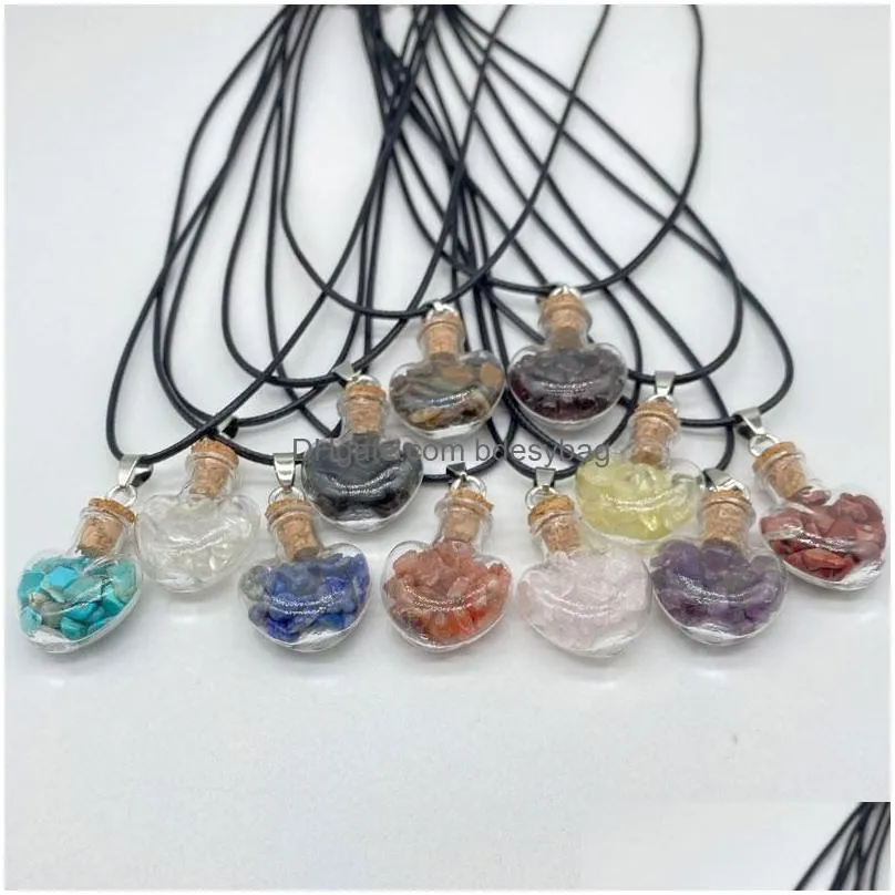 Handmade Natural Crystal Stone Glass Bottle Heart Pendant Necklaces For Women Lady Party Club Decor Jewelry