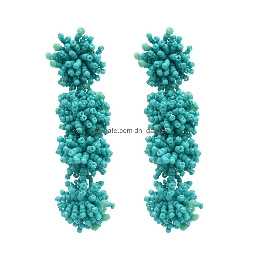 idealway 6 Colors Bohemian Drop Beaded Earrings Long Stud Flower Earring for Women Jewelry Design