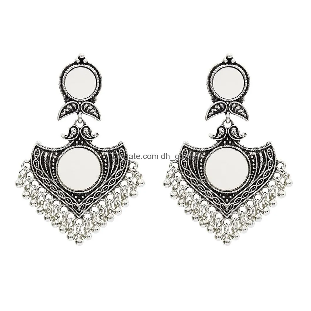 US Warehouse New Trendy Vintage Europe And America Ethnic Gold Silver Mirror Drop Dangle Earrings For Women Jewelry