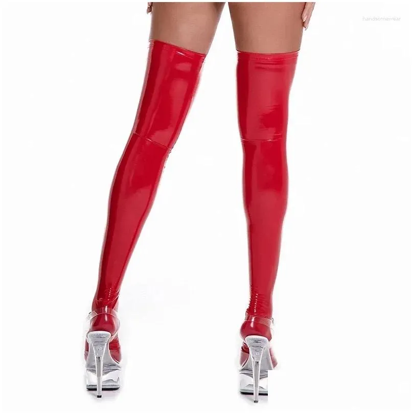 Socks & Hosiery Women Socks Plus Size Latex Stockings Black/Red Faux Leather Thigh High Y Lingerie Clubwear Long Drop Delivery Appare Dhoap