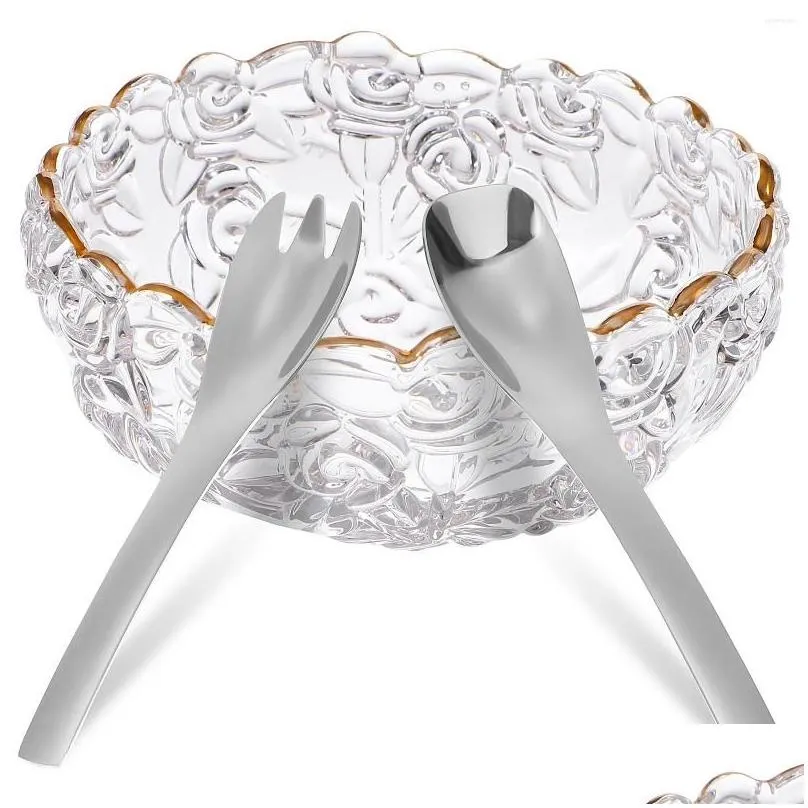 forks salad bowl vintage flower embossed dessert trifle with stainless steel spoon and spork