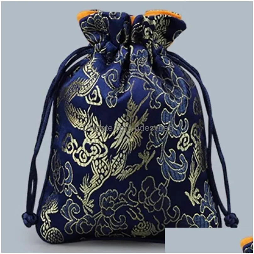 11.5*15cm Jewelry Packaging Display Drawstring Bags Storage Chinese Style Embroidery Charm Bracelets Pendant Necklace Pouches