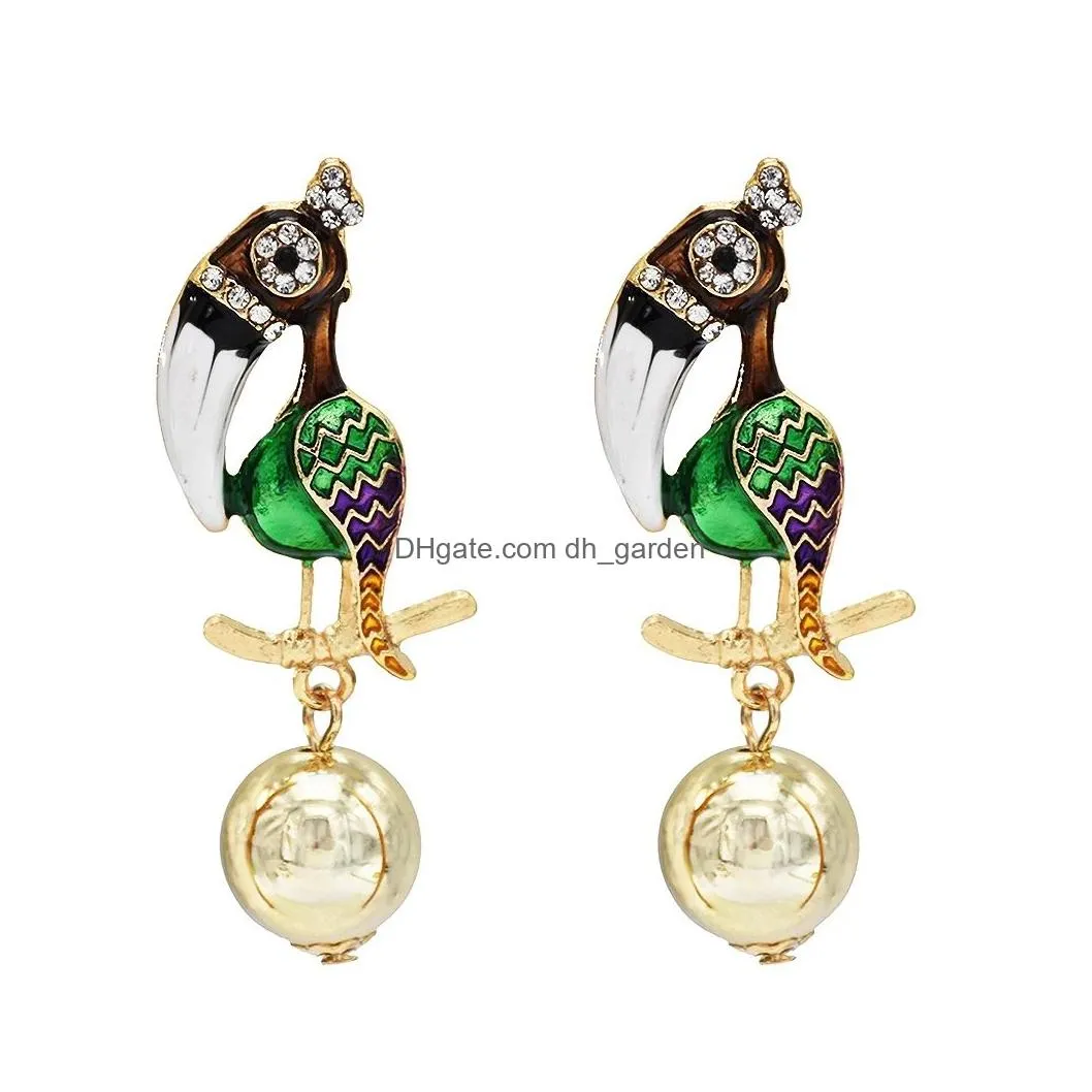 Cute Colorful Parrot Shape Earrings for Women Crystal Bird Drop Dangle Earrings Long Fringed Earrings Fashion Jewelry