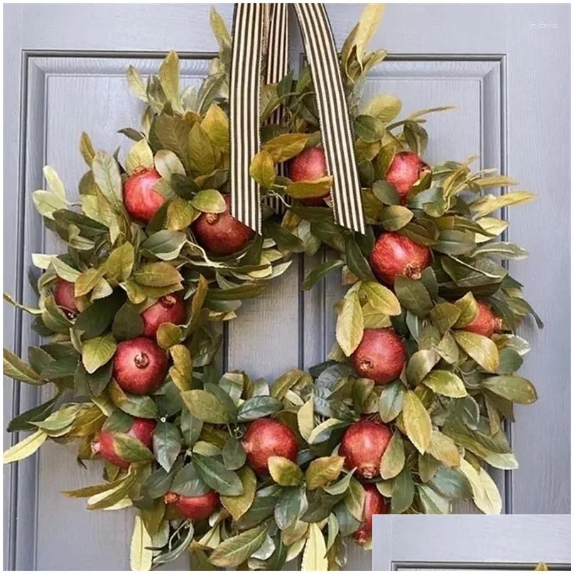 decorative flowers fall wreath pomegranate front door hanging ornament realistic garland thanksgiving party festival decor