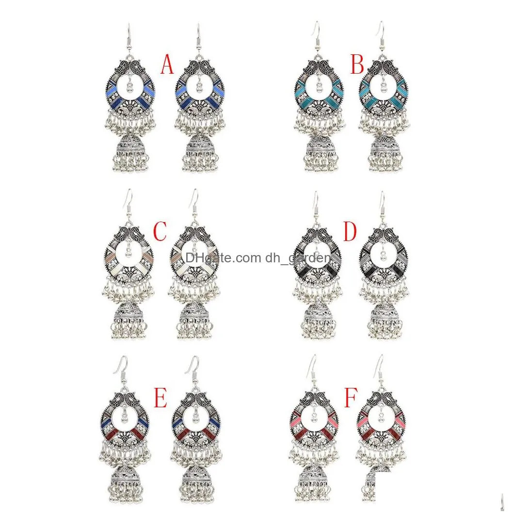 6 Colors Boho Silver Metal Bells Statement Drop Dangle Earrings for Women Festival Party Jewelry