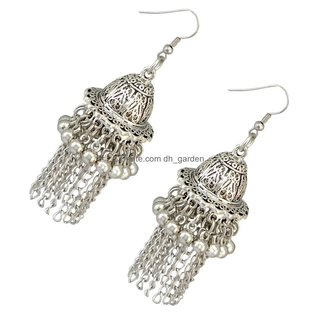 Bohemian Retro Drop Dangle Earrings with Tassels Hook Jhumka Jhumki Earring for Women Wedding Jewelry Gift