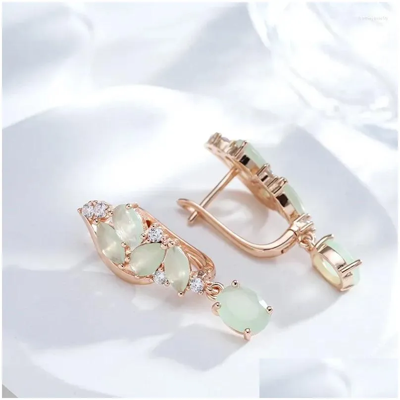 dangle earrings wbmqda luxury fashion green crystal flower long drop for women 585 rose gold color ethnic wedding fine zircon jewelry