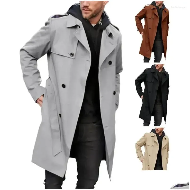 Men`S Trench Coats Mens Trench Coats Korean Style Spring Coat Male Streetwear Windbreaker Trenchcoat Men Solid Business Casual Loose L Dhwa4