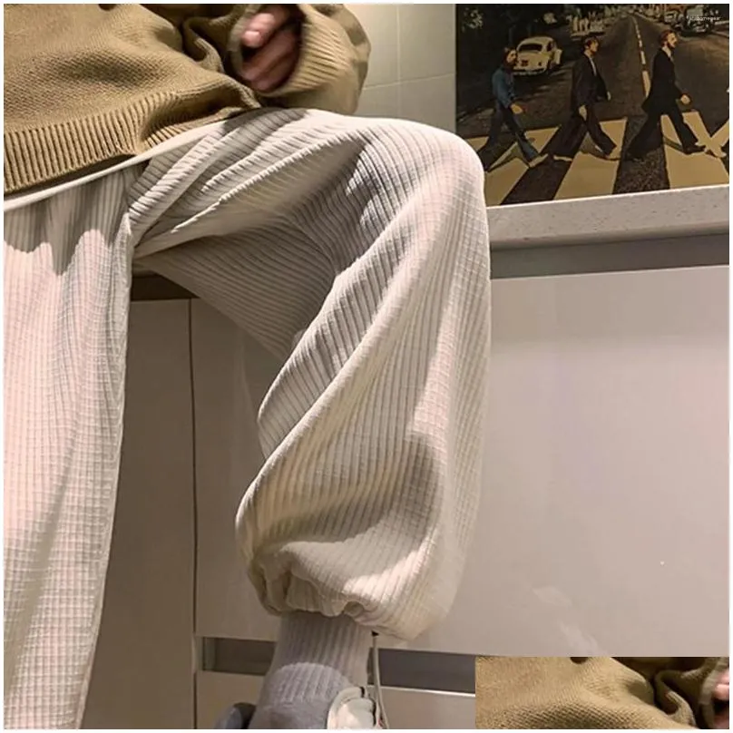 Men`S Pants Mens Pants Korean Version Of Loose Fitting Solid Color Wide Leg Sports Pocket Casual Straight Jogging Dstring Pant Drop D Dh01L